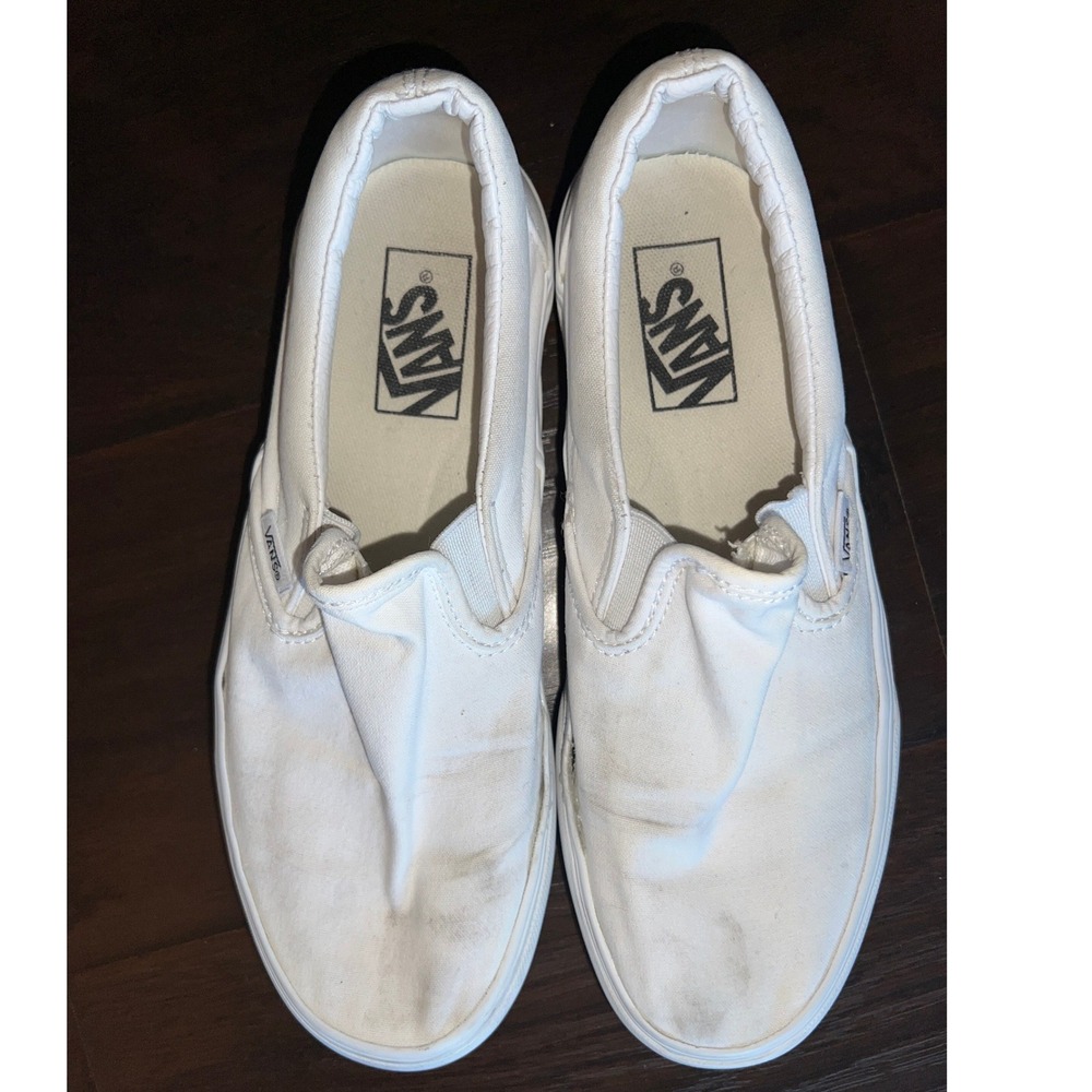 Vans Classic Slip-On Shoes Womens 8.5 White Canvas Sneakers Skate Casual